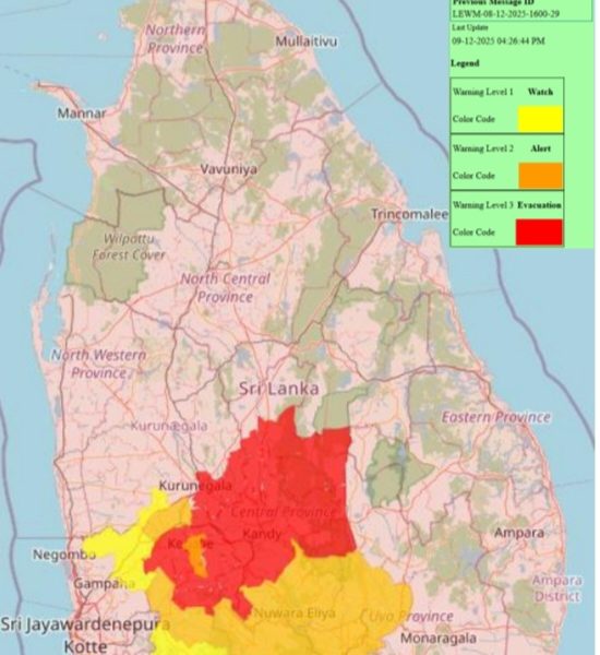 Level III landslide warnings issued to the Districts of Kandy, Kegalle ...