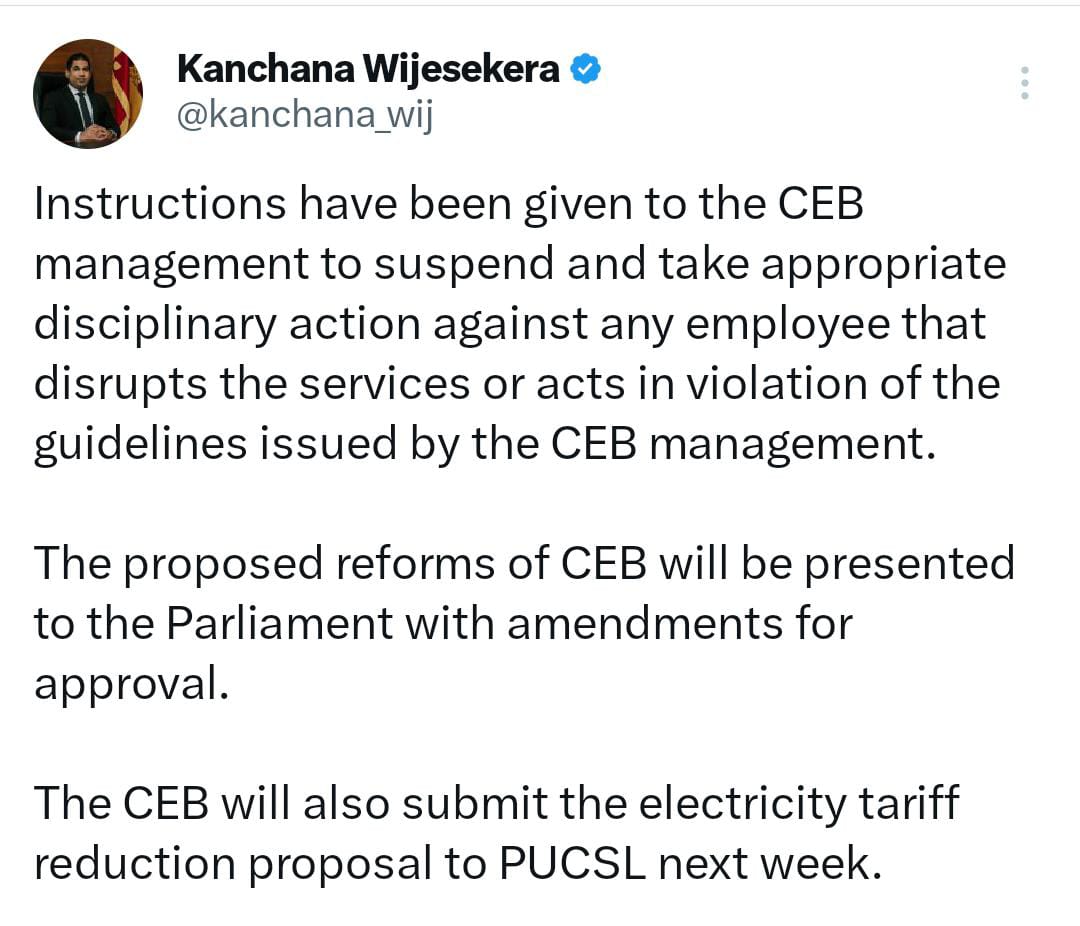 CEB management to suspend employees who disrupt services or act in ...